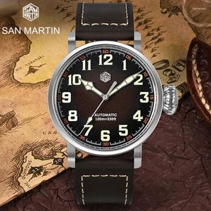 Montres-bracelets San Martin Vintage 44.5mm Hommes Montre YN55 Automatique Mécanique Horloge Simple Style Militaire Saphir Étanche 100M C3