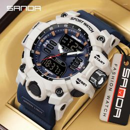 SANDA 2023 Sport Militaire Heren Horloges Luxe Dual Display Horloge 50M Waterdicht Quartz Horloge Voor Mannelijke Relogios Masculino