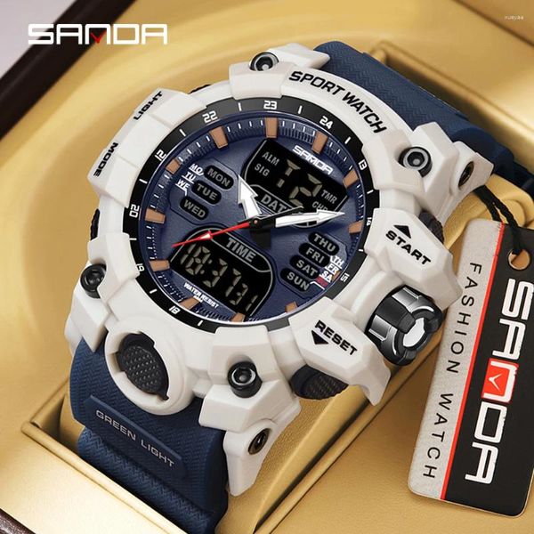 Montres-bracelets SANDA 2023 Sports Militaires Montres Pour Hommes De Luxe Double Affichage Montre 50M Étanche Quartz Montre-Bracelet Pour Homme Relogios Masculino