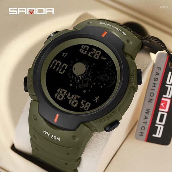 Relojes de pulsera Sanda 2155 Hombres digitales Reloj deportivo LED Luminoso Niño y niña Electrónica Impermeable Marca Estudiante Stop Relojes