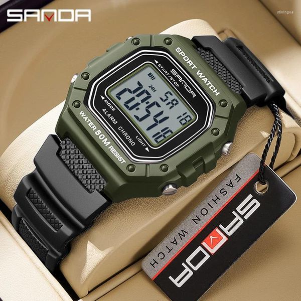 Relojes de pulsera Sanda 2156 Moda Reloj para hombre Militar Resistente al agua Relojes deportivos Ejército Big Dial LED Cronómetros digitales para hombre