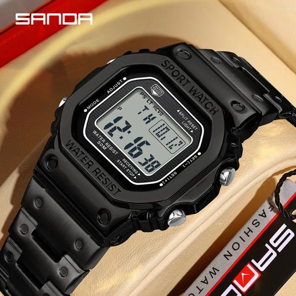 Mujeres de pulsera SANDA 2162 Matrón de alarma para hombres Multifuncionales Sports Sports Square Liftable Leving Light Impermeable Electrónico