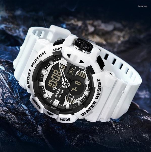 Wallwatches SANDA 3129 Fashion TPU Strap impermeable LED luminoso Analógico Deportes al aire libre Men cronógrafo Alarma de alarma