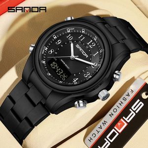 Montre-bracelets Sanda 3176 Band en acier Watch Quartz Watch Multi fonctionnel Night Light Imperproof Alarm ALARM Fashion Trend