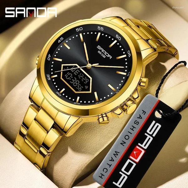 Montre-bracelets Sanda 3301Sport Watch Men Small Dial Boys Girls Étudiants LED Digital Watchs Military Imperproof Dual Display Wristwatch