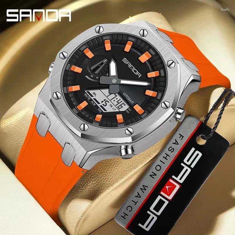 Armbanduhr Sanda 3309 Modell Analog digitale Bewegung Luminous Dial Outdoor Sports Waterdessalungsmodus Männer Armband Stopp Uhr