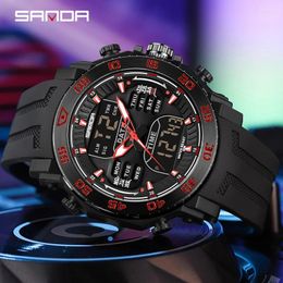 Montre-bracelets SANDA 6029 Double affichage Sports extérieurs STRAP MILITAIRE 50M Watch Multifonction LED LED Digital Montres pour hommes