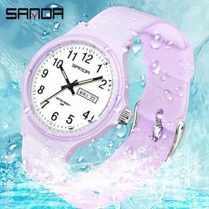Montre-bracelets Sanda 6060 Ladies Man Wristwatch Simple Top Brand Calenda Quartz Watch minimalisme Style Black blanc étanche RELOJ