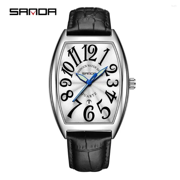 Montre-bracelets Sanda 7022 Fashion Simplicity Quartz Quartz Wrist Wristproof Barrel en forme de cadran en forme de canon