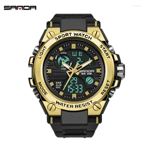 Horloges SANDA 739 Modieuze horloges Herenhorloge Verlicht Sport Waterdicht Wekker 2 keer Stopwatch Timer Digitaal G-stijl polshorloge