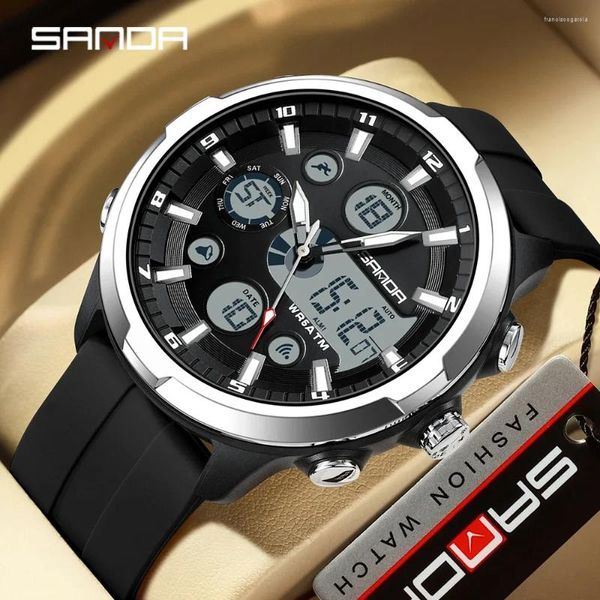 Wallwatches SANDA 9053 LIGHT LIGHT COREANA EDICIÓN COREANA Multi funcional Funcional Wating Wating y despertador de choque reloj Men's Watch