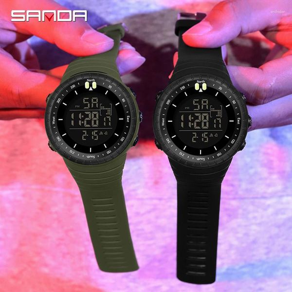 Relojes de pulsera SANDA Marca Reloj digital Hombres Relojes deportivos Electrónica LED Hombre Muñeca para reloj Reloj de pulsera resistente al agua Horas al aire libre