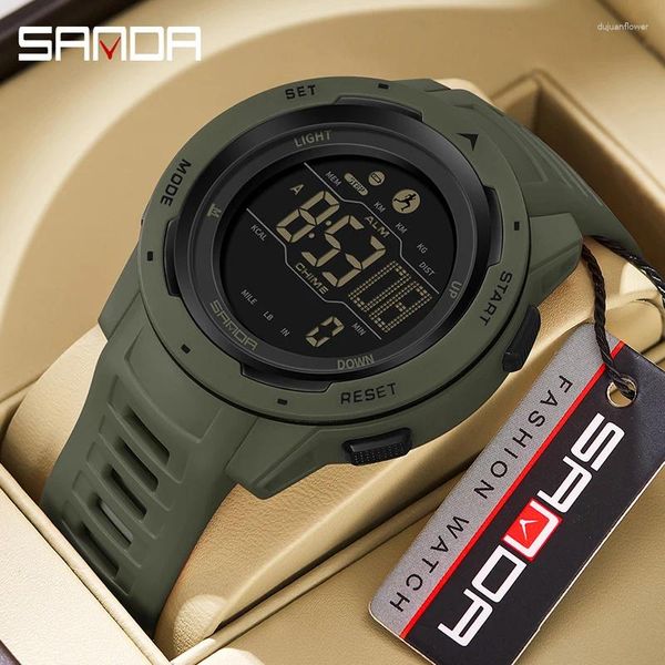 Montre-bracelets Sanda Brand Men Regarde des calories Pidomètre sportif 50m Immasé LED Digital Watch Militarywatch Relogo Masculino 2145