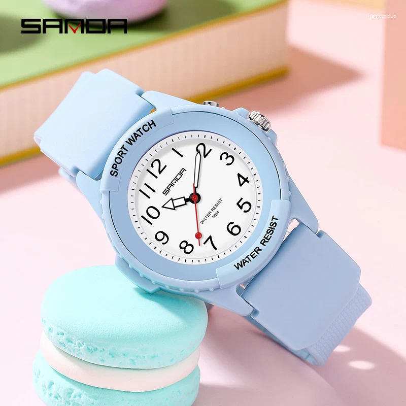 Wristwatches SANDA Brand Women Quartz Watch Casual Fashion Arabic Numeral Scale Silicone Wrist Watches Waterproof 2024 6018