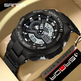 Montre-bracelets Sanda Digital LED Watch Men Military Sport Quartz Horloge électronique de chronomètre Top Horlome mâle imperméable 3170