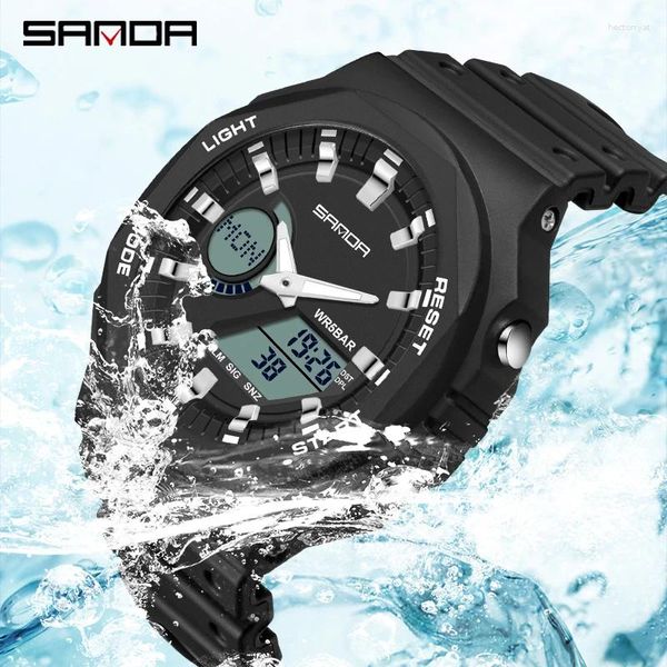 Montre-bracelets Sanda Digital LED Watch Men Military Sport Quartz Horloge électronique masculine étanche.