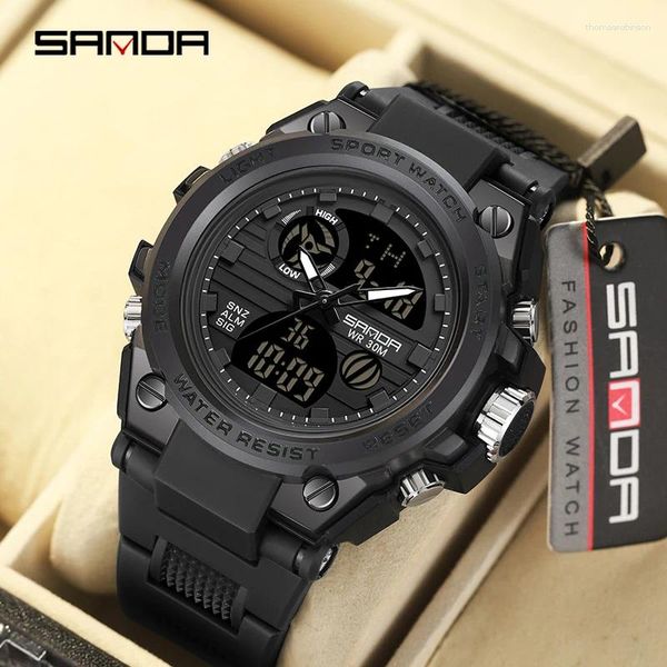 Mujeres de pulsera Sanda Digital Watch Men Military Army Sport Sport Top Quartz LED WRISTWATCH ORIGINA IMPRESION MALSEL MAL Male reloj Reloj