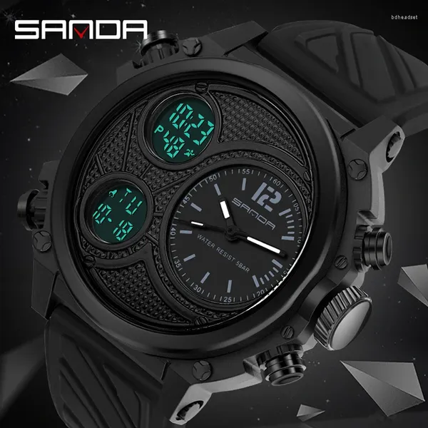 Montre-bracelets Sanda Digital Watch Men Military Sport Stophatch Quartz Quartz Top Top LED Immasproof Male Electronic Clock 3002