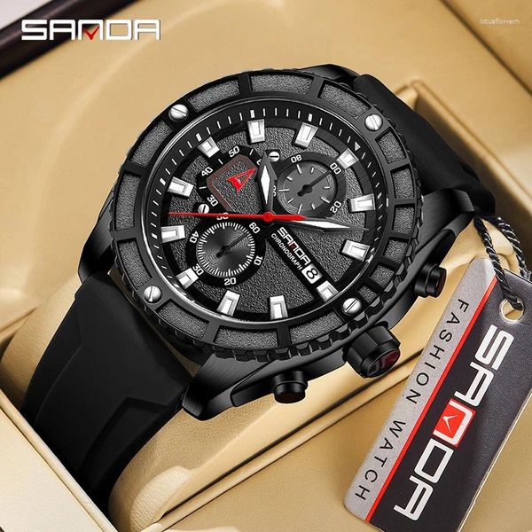 Montres-bracelets SANDA Mode Casual Montre-bracelet pour hommes Montres à quartz en silicone souple avec date Points lumineux Top Marque Homme Bracelet Heures 2024