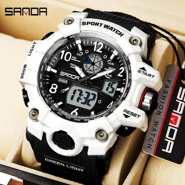Wallwatches Sanda Fashion Digital Quartz Watches Men Sport Wallwatch Man Cronograph LED Display Duals Vistiendo Relogios