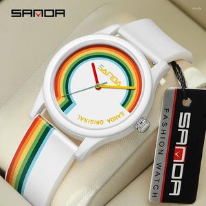 Polshorloges sanda mode herenkwarts kijkt naar eenvoudige casual stijl man waterdichte pols horloge voor mannen dames jongen klok relogio masculino