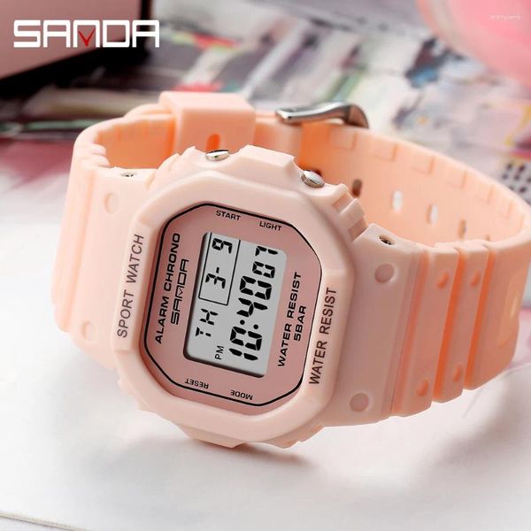 Montre-bracelets Sanda Fashion Women's Watans 30m Imperproof LED Digital Watch for Female Clock Ladies Sport Wristwatch Gift