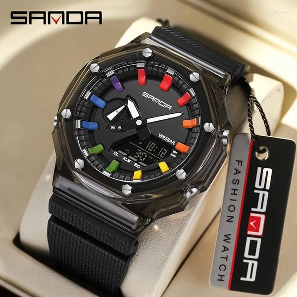 Relojes de pulsera Sanda G Estilo Digital Hombres Reloj Cuenta Regresiva Cronómetro Luz LED Electrónica Al Aire Libre Militar 5 Alarma Reloj de pulsera de cuarzo impermeable