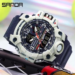 Montre-bracelets Sanda G Style Mend Men's Military Sports Electron Watch LED Digital Quartz Double affichage Shockproof Iproofroproof Men Relogio