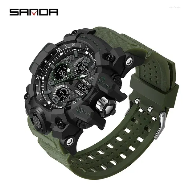 Mujeres de pulsera Sanda G Style Sports Military Men's Watches impermeables Dual exhibición de cuarzo de cuarzo para el cronómetro de reloj masculino Relogios