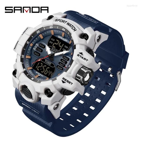 Montre-bracelets Sanda G Style Step Calorimètre Single Electronic Watch Nightlight Sports Sports Double affichage LED Quartz numérique Men