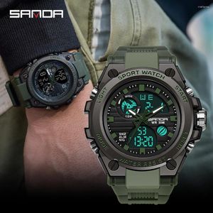 Polshorloges sanda g stijl topmerk mannen horloges led digitaal luminous sport militair buitenkwarts klok 50m waterdichte luxe