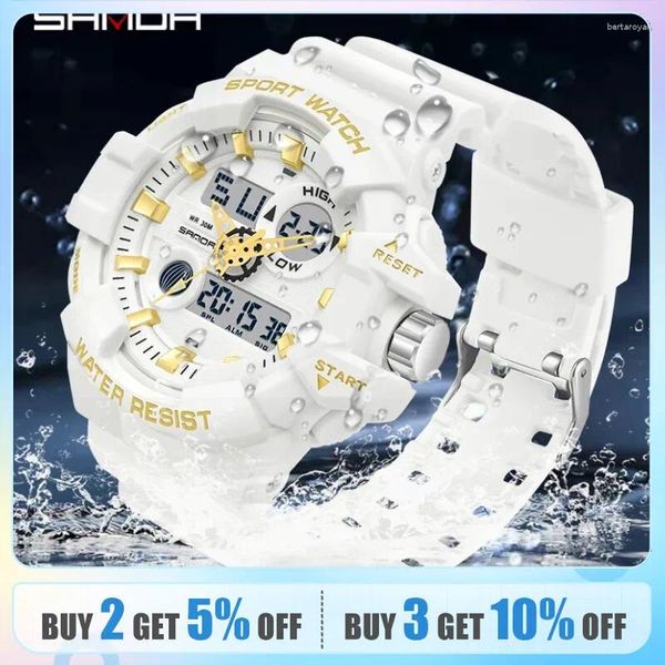 Wallwatches Sanda G Style White Sports Men's Watches Top Military Quartz Watch Men impermeable LED digital