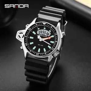Montre-bracelets Sanda Men LED Digital Watchs Fashion Sport Double affichage Quartz Hardatche extérieure imperméable Military Mens 3008