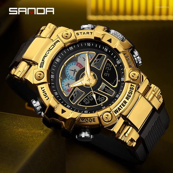 Montres-bracelets SANDA hommes montre de sport militaire LED numérique Quartz étanche 50M compte à rebours Alock horloge armée