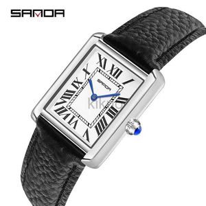 Horloges SANDA Mannen Vrouwen Rechthoekige Quartz Horloges voor Casual Dames Roestvrij Horloges Luxe Lederen Liefhebbers Geschenkdoos Klok 24329