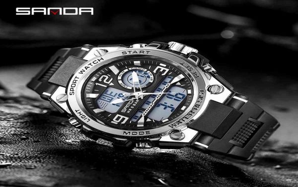 Wallwatches SANDA MEN039S Sports Watch Military Quartz G Style Impermeable s Choque LED Relogio Digital Masculino8115937