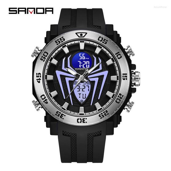 Relojes de pulsera SANDA Moda militar Esqueleto Relojes deportivos automáticos Reloj digital LED para hombres Reloj impermeable Plata Horloges Mannen