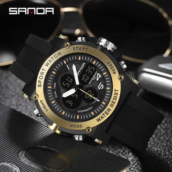 Montre-bracelets Sanda Sports Mens Top Luxury Military Quartz Quartz Mens Absorbant le poignet Reggio Masculino 3107