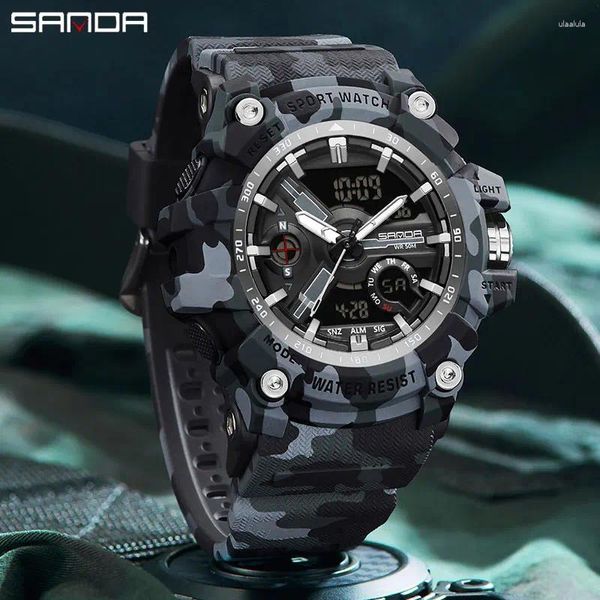 Montre-bracelets Sanda Top Brand Menties sportives pour hommes G Style Military Quartz Watch Iproofroofr For Men Double Display Electron Clock