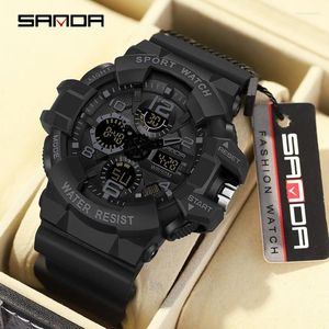 Relojes de pulsera SANDA, relojes de marca superior para hombre, reloj de pulsera deportivo militar resistente al agua hasta 5ATM, reloj de cuarzo de doble pantalla para hombre, reloj Relogio