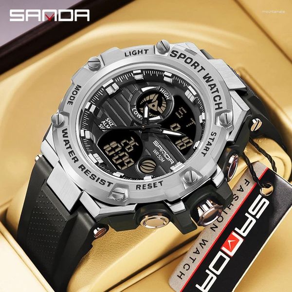 Montres-bracelets SANDA Top double affichage montre de sport de plein air 2023 lumineux HD numérique analogique étanche Relogio Masculino