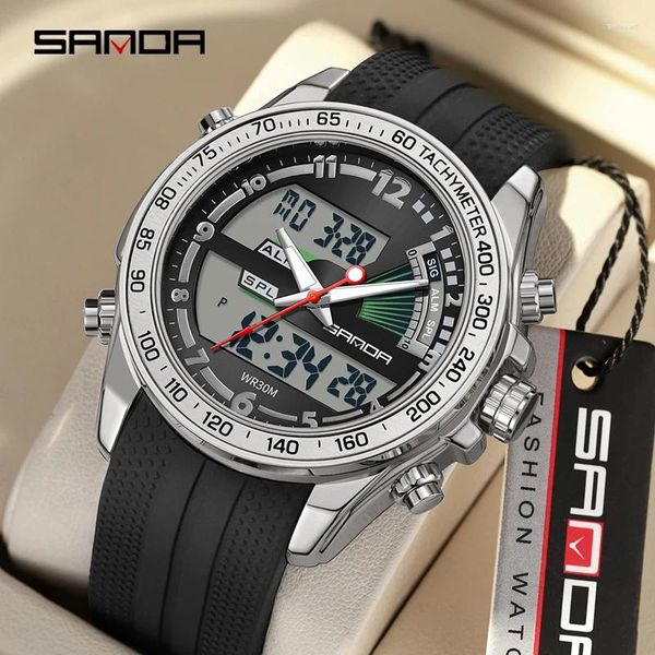 Montre-bracelets Sanda Top Luxury Digital Sport Watches for Men Strong Luminal Dual Display Affichage Imperproof Quartz Steel Wristwatch Relogio