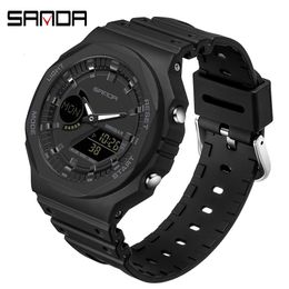 Relojes de pulsera SANDA, relojes de cuarzo de lujo para hombres, reloj deportivo militar impermeable para hombres, reloj de pulsera luminoso con doble pantalla, Orologio uomo 230324