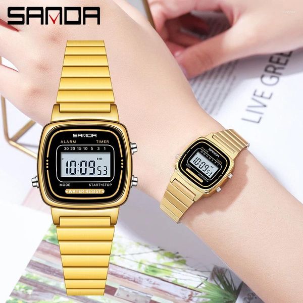 Muñecos de pulsera Sanda Women Golden Classic Quartz Watch Fashion Femenina Femenina Elegante reloj Relojes de regalos de lujo Damas casuales impermeables