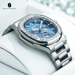 Montres-bracelets Sapphero Luxury Montres pour hommes Diamond Mens Watch Multifonction DIAL IMPHERPORTHERAPHERNE ACIEL SHEL