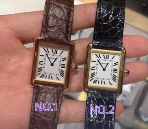 Montres-bracelets Saphir Quartz Must Montres Cuir Noir Zircon Rectangle Montre-Bracelet Chiffres Romains Montre Calendrier Horloge 24 27mm