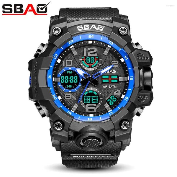 Montre-bracelets SBAO Sport Watch Men Digital LED Electronic Watches TPU Quartz multi-fonction imperméable Relogio lumineux