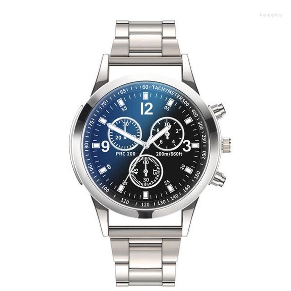 Relojes de pulsera Sdotter llegada cristal azul brillante tres ojos banda de acero reloj de cuarzo de regalo para Hombre Relojes Para Hombre