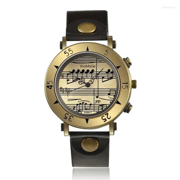 Montres-bracelets Sdotter Classique Vintage Gold Hommes Montres Mode Note Musicale Quartz Homme Montre-Bracelet Rétro Casual En Cuir Horloge Erkek Kol Sa