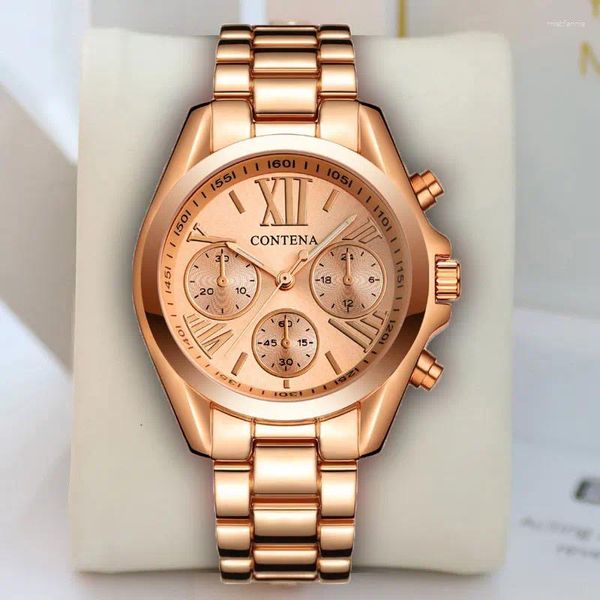 Relojes de pulsera Sdotter CONTENA Top Brand Ladies Watch Luxury Gold Acero inoxidable Cuarzo Moda Elegante Relojes de pulsera Caja Relogio Femin